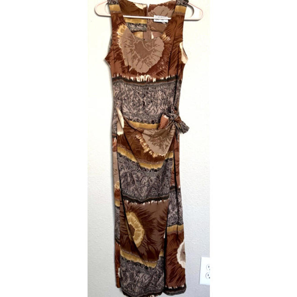 Vintage Alyn Paige Sleeveless Midi Dress Size 7/8 Abstract Print Earth Tones